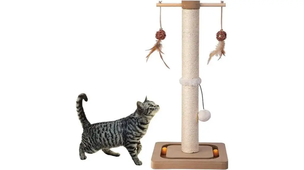 A cat is playing with a scratching stick.