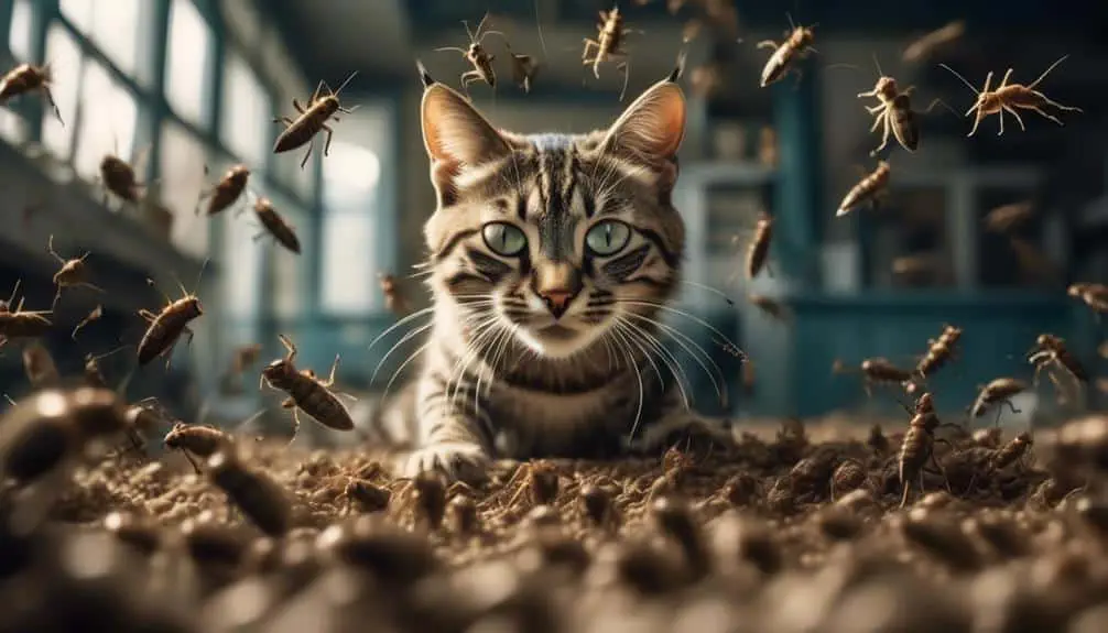 cats gobbling up crickets