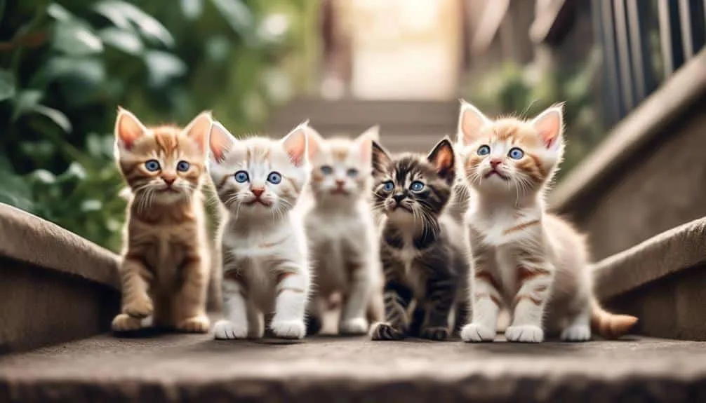 cute kittens climbing stairs